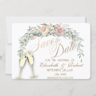 Watercolor Bloemen, Gestippeld , Glazen Save The D Date