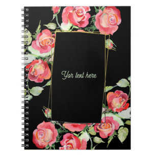 Watercolor Bloemen - Gouden Frame 1 + jouw tekst Notitieboek