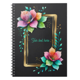 Watercolor Bloemen - Gouden Frame 34 + jouw tekst Notitieboek