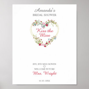 Watercolor Bloemen Hart met Bladeren in Roze & Roo Poster