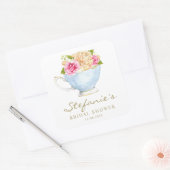 Watercolor Bloemen in Theekopje Bruidsdouche Vierkante Sticker (Envelop)