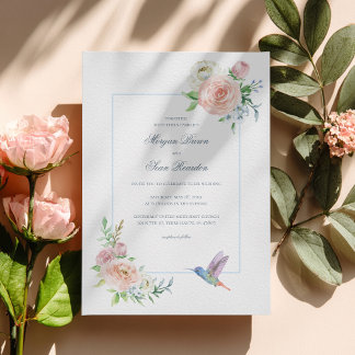 Watercolor Bloemen Kolibrie Seersucker Bruiloft Kaart