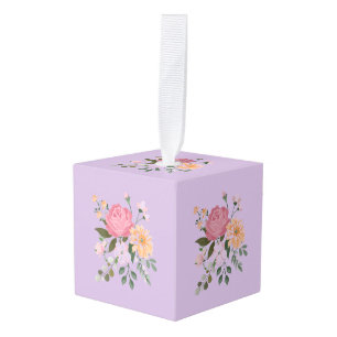 Watercolor bloemen kubus ornament