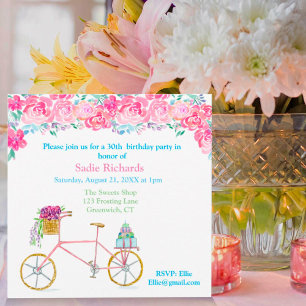 Watercolor Bloemen Met Fiets Verjaardag Kaart