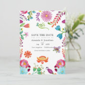 Watercolor Bloemen Mexicaans Fiesta Bruiloft Foto Save The Date (Staand voorkant)