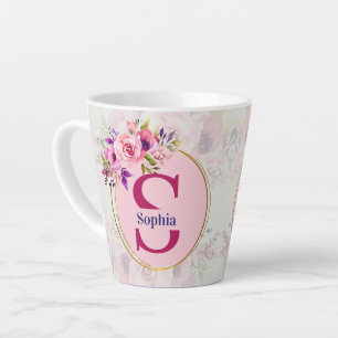 Watercolor Bloemen Monogram I Op Maat Gemaakte Naa Latte Mok