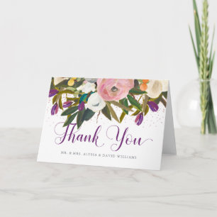 Watercolor Bloemen Nep Glitter Bedankt