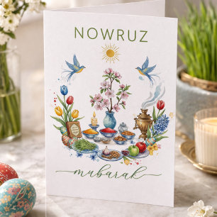 Watercolor Bloemen Nowruz Mubarak- Wenskaart Bedankkaart