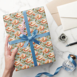 Watercolor Bloemen op Groen Cadeaupapier