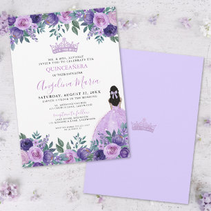Watercolor Bloemen Paarse Quinceanera Kaart