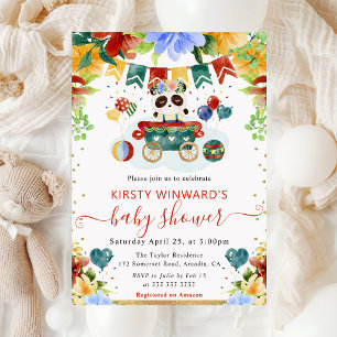 Watercolor Bloemen Panda Baby Borrel Kaart