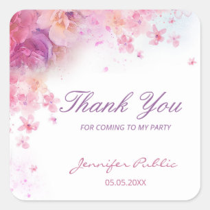 Watercolor Bloemen Rozen Dank U Hand Schrift Vierkante Sticker