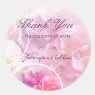 Watercolor Bloemen Rozen Handgeschreven Dank Je Ronde Sticker