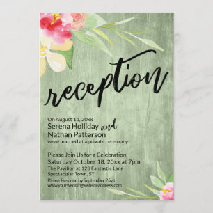 Watercolor Bloemen & Rustieke Groene Houten Ontvan Kaart