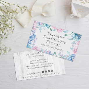 Watercolor Bloemen & Rustieke Houten Pioen Social Visitekaartje