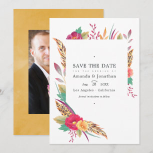 Watercolor Bloemen Safari Trouwfoto Save The Date