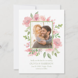 Watercolor Bloemen Save the Date Kaart met Foto