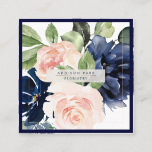 Watercolor Bloemen Stof Blauw Blush Vierkante Visitekaartje