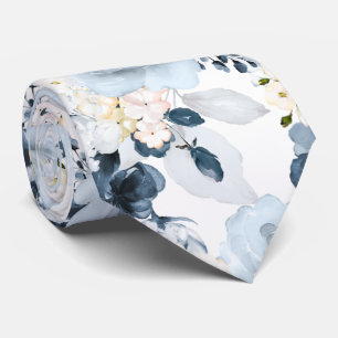 Watercolor Bloemen Stof Blauw Marine Rozen Stropdas