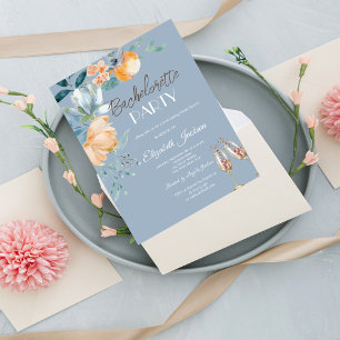 Watercolor Bloemen Stofblauw Vrijgezellenfeest Kaart
