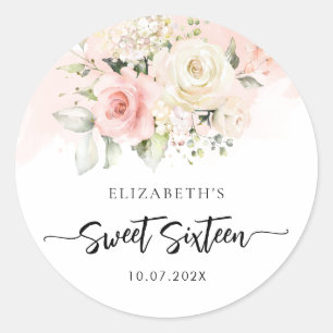 Watercolor Bloemen Sweet 16 Verjaardagsfeestje Ronde Sticker