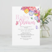 Watercolor Bloemen Vlinder Baby Meisje Shower Kaart (Staand voorkant)