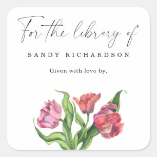 WATERCOLOR BLOEMEN - voor de bibliotheek van Vierkante Sticker