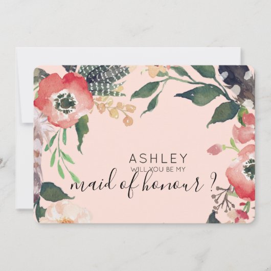 Watercolor Bloemen Wil je mijn Bruidsmeisje zijn N Kaart (Voorkant)