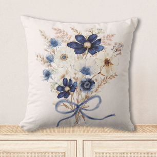 Watercolor Bloemenboeket Navy Blauwe Bloemen Bloem Kussen