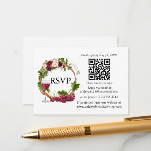 Watercolor Bloemendrank Wijnstokken Krans RSVP QR Informatiekaartje