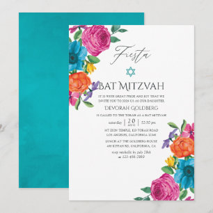 Watercolor Bloemenfeest Bar Mitzvah Kaart