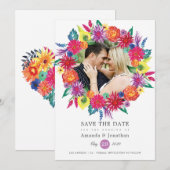 Watercolor Bloemenfeest Foto Bruiloft Save The Date (Voorkant / Achterkant)