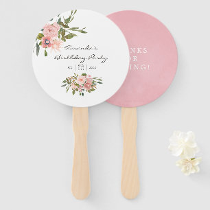 Watercolor bloemenroze & roze gouden verjaardagsfe handwaaier
