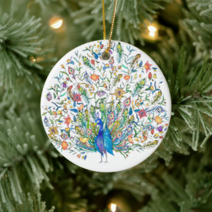 Watercolor bloemenschildering pauw keramisch ornament