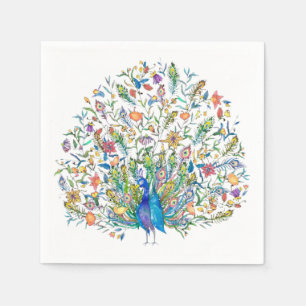 Watercolor bloemenschildering pauw servet