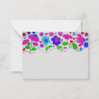 Watercolor Bloementuin Rand Vlakte Notitiekaart Notitiekaartje