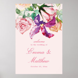 Watercolor Bloemrijke Maximalistische Trouwbegroet Poster