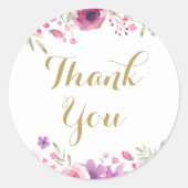 Watercolor Bloemrozen Goud Schrift Bedankt Ronde Sticker (Voorkant)