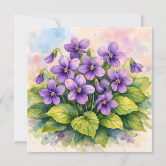 Watercolor Blooming Purple Violets  Kaart