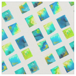 watercolor blue and green squares stof