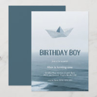 Watercolor Blue Boat Boy Invitation de fête d'anni