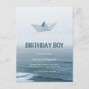 Watercolor Blue Boat Boy Invitation de fête d'anni