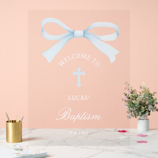 Watercolor Blue Bow Baptism Welcome (Mariage)