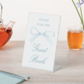 Watercolor Blue Bow Guest Book Reclamebord Met Voetstuk (Insitu)