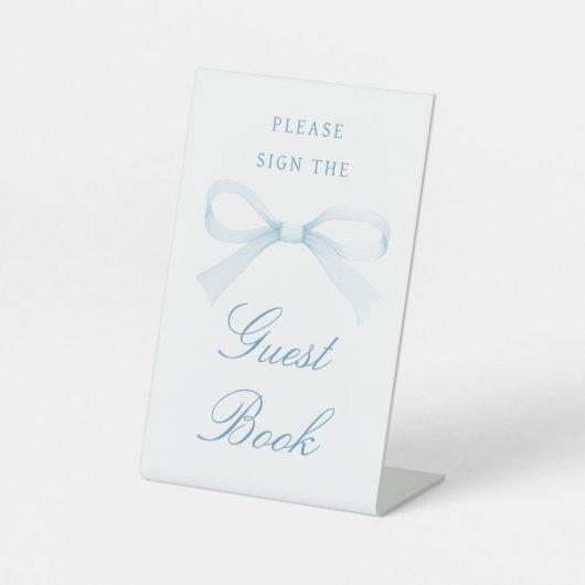 Watercolor Blue Bow Guest Book Reclamebord Met Voetstuk (Voorkant)