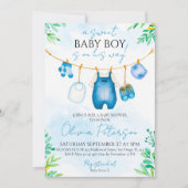 Watercolor Blue Boy Baby shower Invitation (Devant)