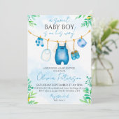 Watercolor Blue Boy Baby shower Invitation (Debout devant)