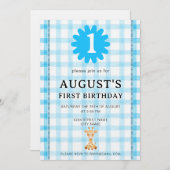 Watercolor Blue Check Koala Birthday Invitation (Devant / Derrière)