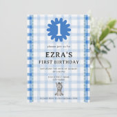 Watercolor Blue Check Koala Birthday Invitation Kaart (Staand voorkant)