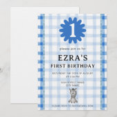 Watercolor Blue Check Koala Birthday Invitation Kaart (Voorkant / Achterkant)